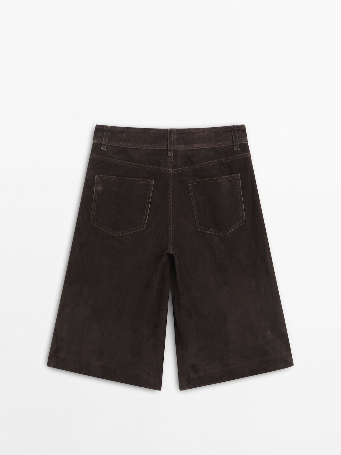 Massimo Dutti Suede Leather Bermuda Women Shorts Dark Brown | US-PL3896174