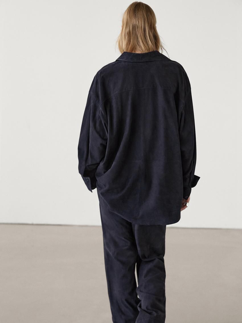 Massimo Dutti Suede Leather Co-ord Jogger Women Trousers Navy | US-LC3972146