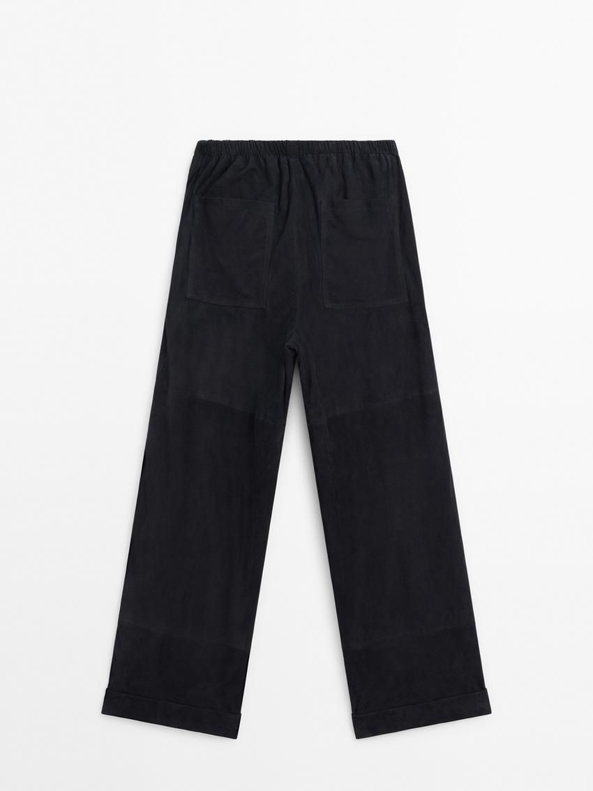 Massimo Dutti Suede Leather Co-ord Jogger Women Trousers Navy | US-LC3972146