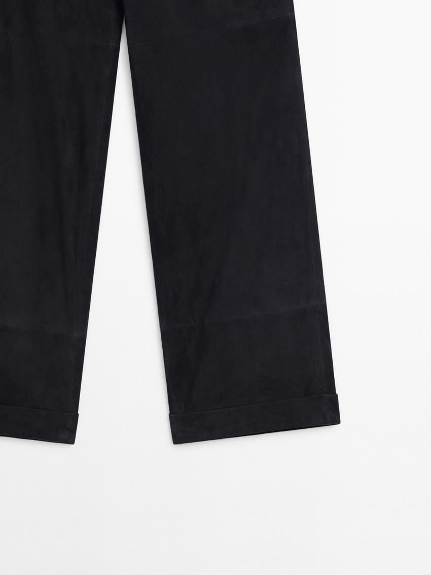 Massimo Dutti Suede Leather Co-ord Jogger Women Trousers Navy | US-LC3972146