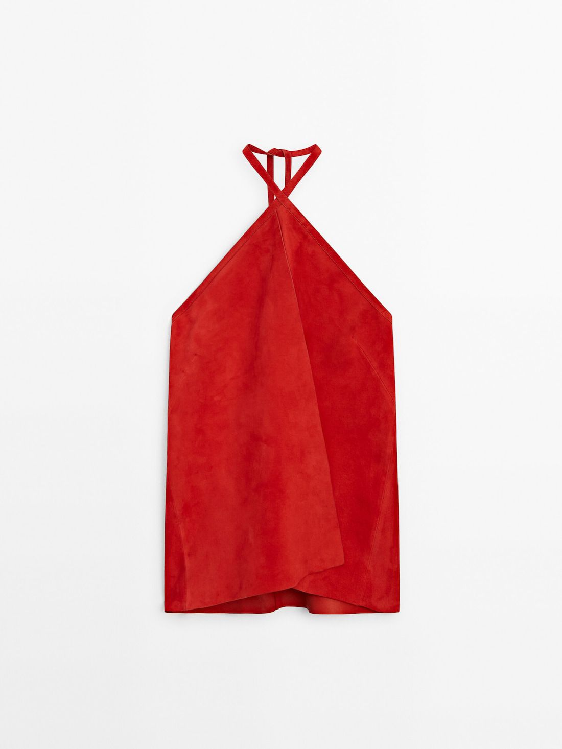 Massimo Dutti Suede Leather Crossover Halter Women Top Red | US-ZJ3289410