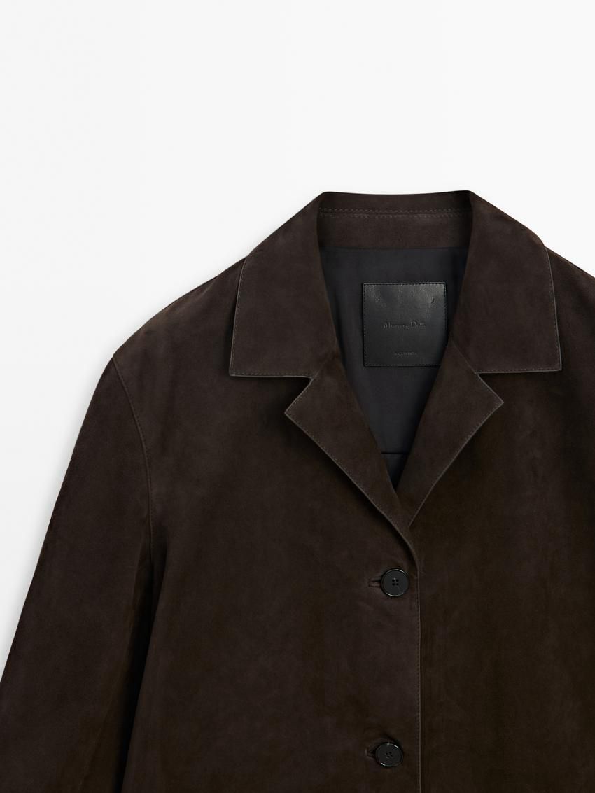 Massimo Dutti Suede Leather With Pockets Women Blazer Dark Brown | US-OE8139046