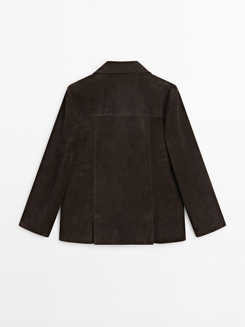 Massimo Dutti Suede Leather With Pockets Women Blazer Dark Brown | US-OE8139046