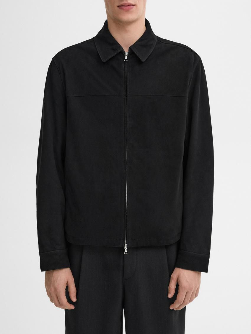 Massimo Dutti Suede Men Leather Jacket Black | US-CU7832164