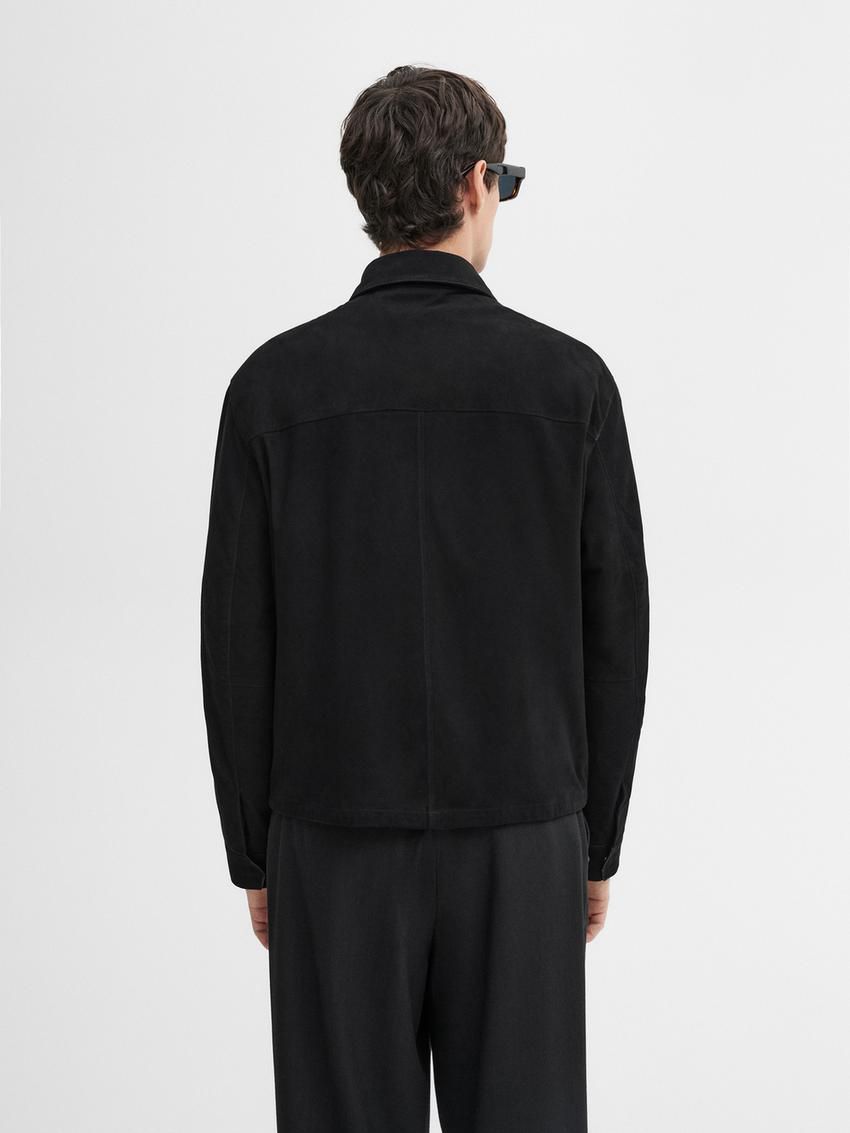 Massimo Dutti Suede Men Leather Jacket Black | US-CU7832164