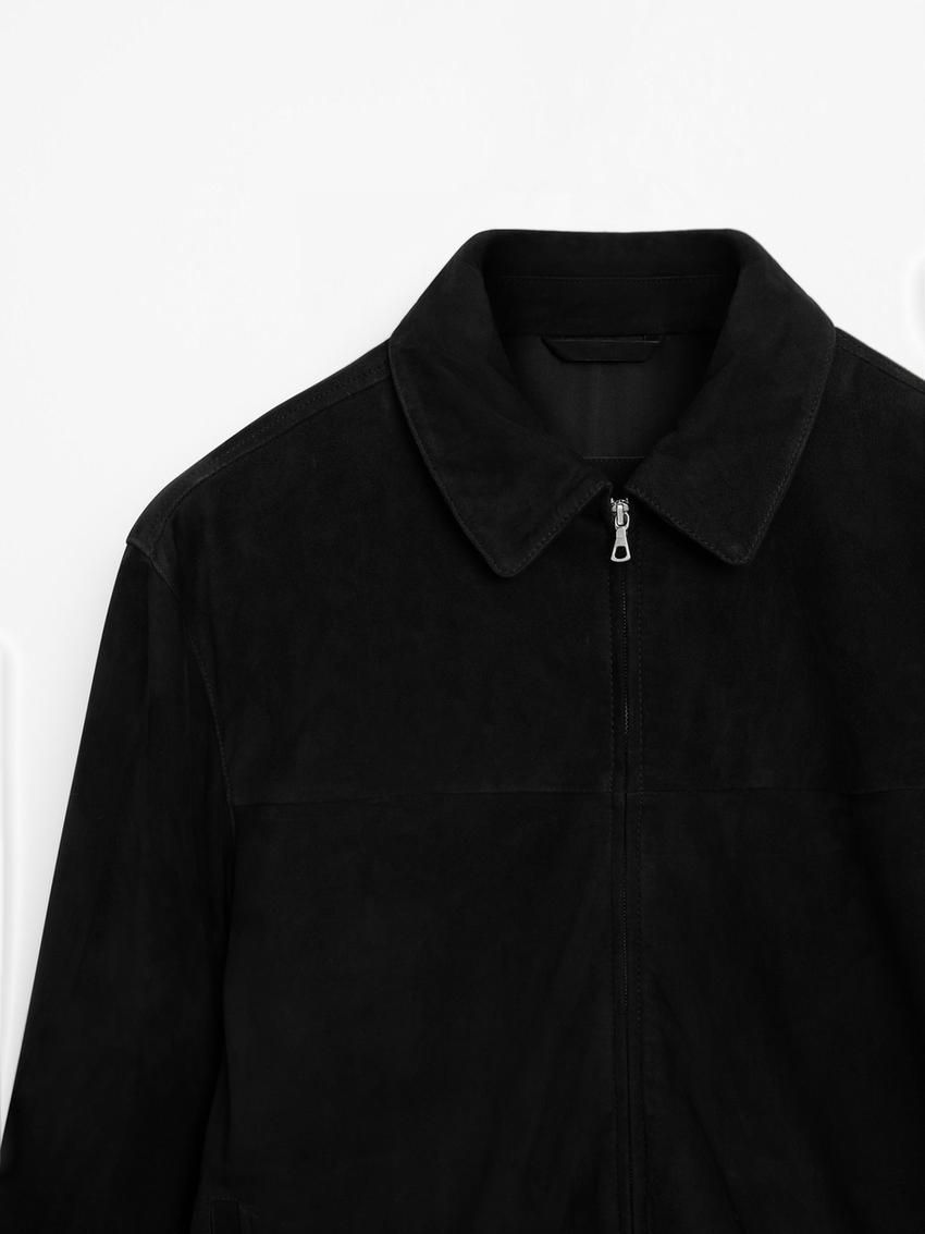 Massimo Dutti Suede Men Leather Jacket Black | US-CU7832164