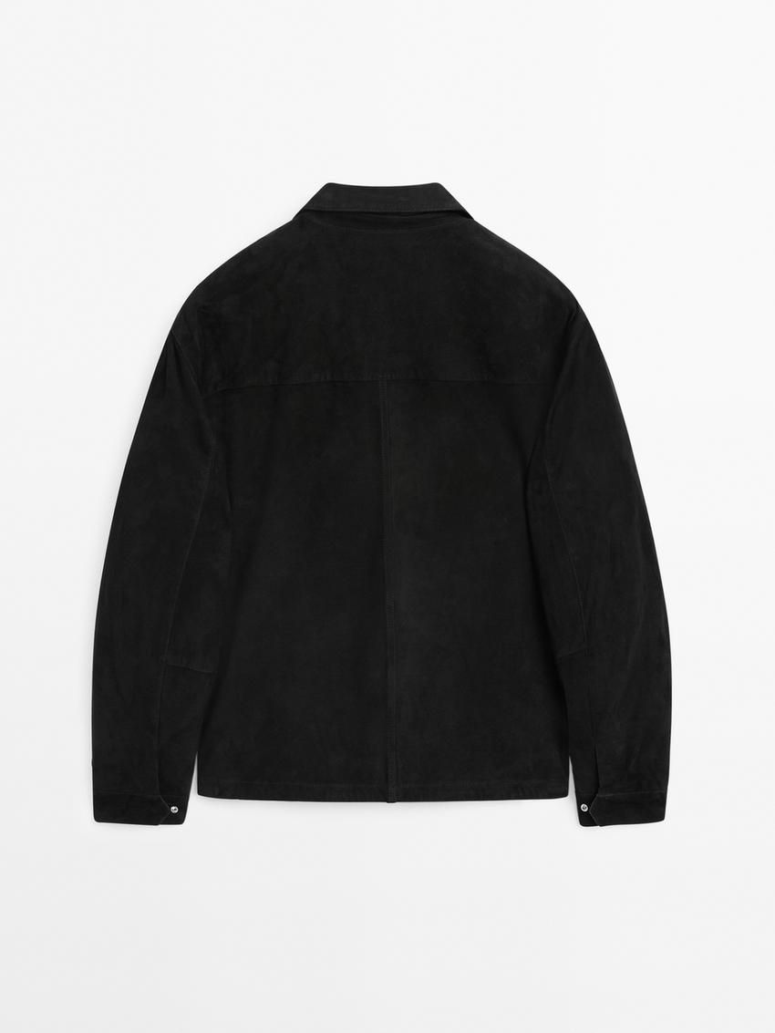 Massimo Dutti Suede Men Leather Jacket Black | US-CU7832164
