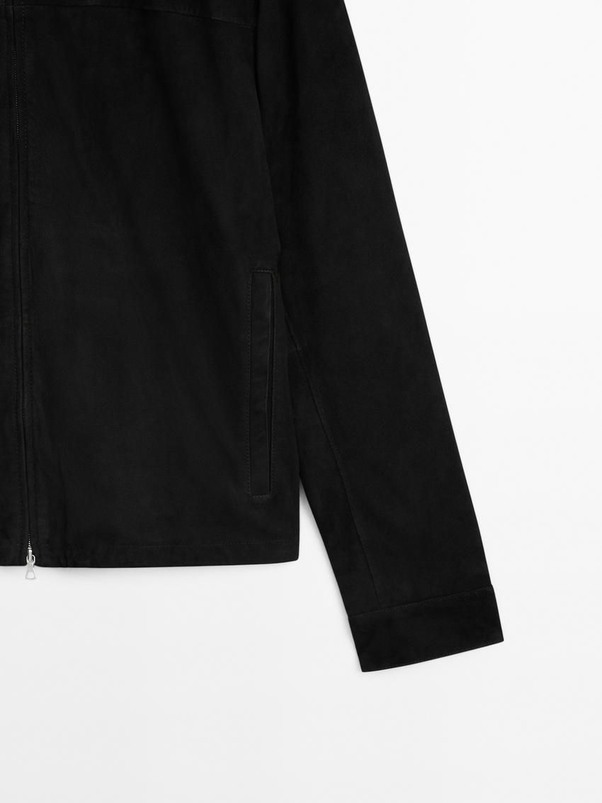 Massimo Dutti Suede Men Leather Jacket Black | US-CU7832164