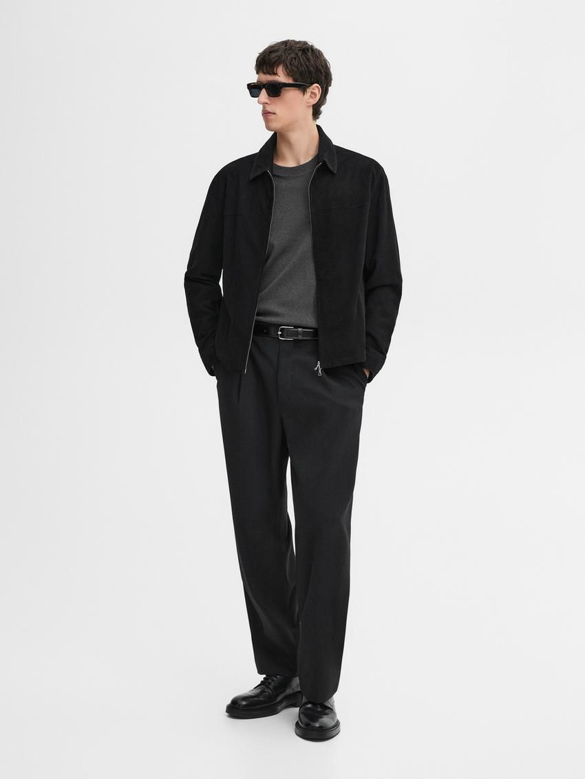 Massimo Dutti Suede Men Leather Jacket Black | US-CU7832164