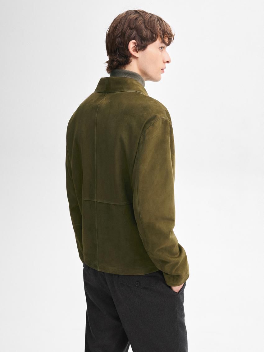 Massimo Dutti Suede Men Leather Jacket Khaki | US-NW1358407