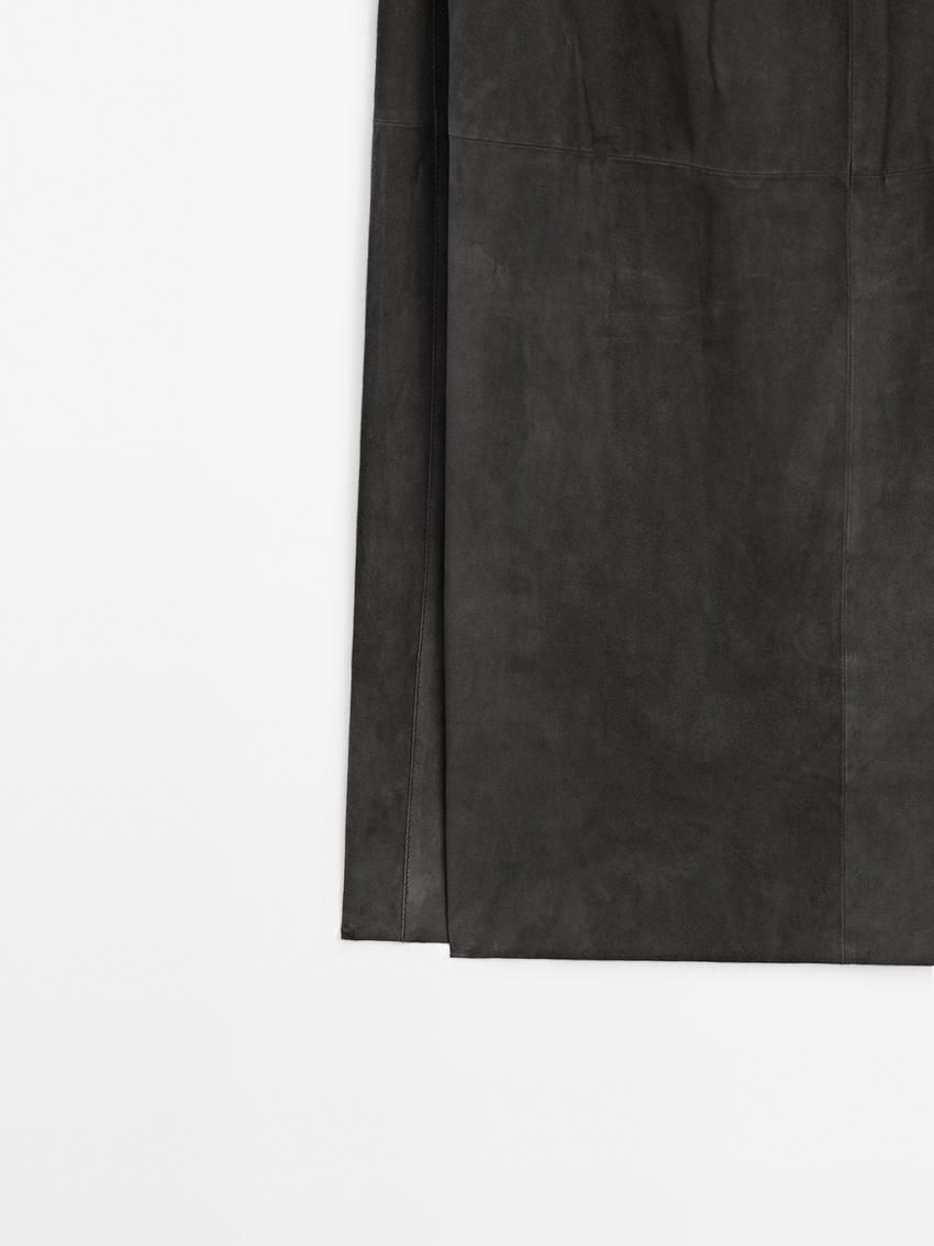 Massimo Dutti Suede Midi Co-ord Women Leather Skirt Black | US-JA2834976