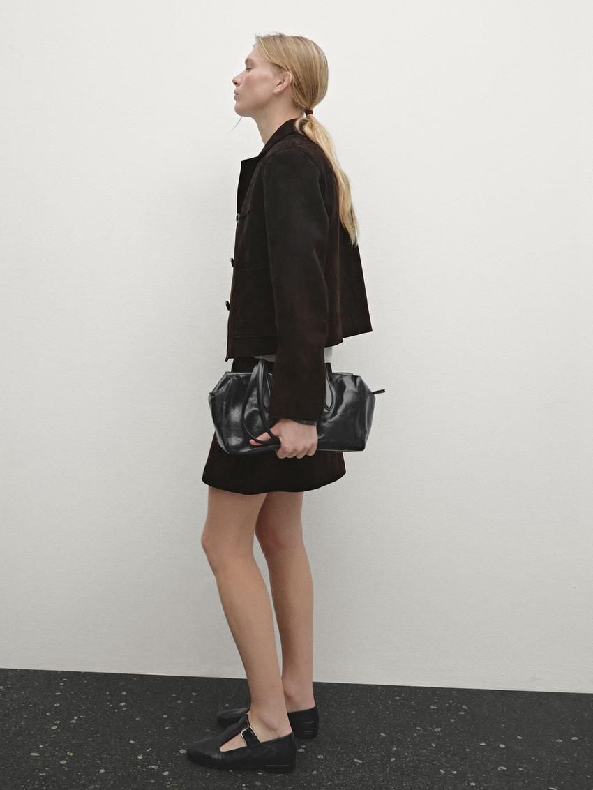 Massimo Dutti Suede Midi Women Leather Skirt Dark Brown | US-ZG1753289