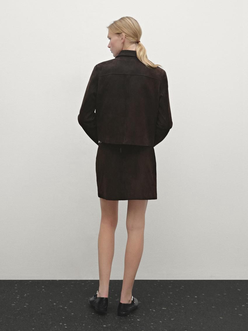 Massimo Dutti Suede Midi Women Leather Skirt Dark Brown | US-ZG1753289
