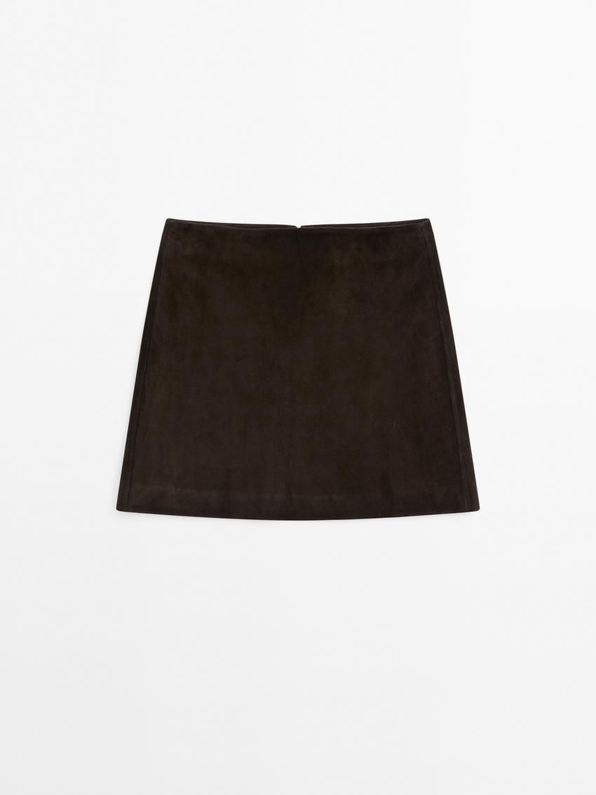 Massimo Dutti Suede Midi Women Leather Skirt Dark Brown | US-ZG1753289