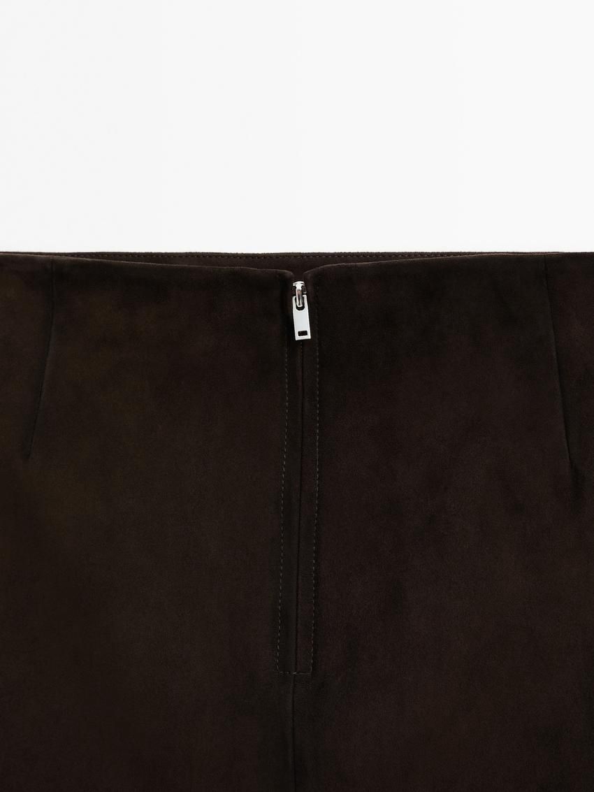 Massimo Dutti Suede Midi Women Leather Skirt Dark Brown | US-ZG1753289
