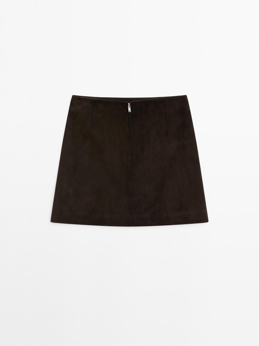 Massimo Dutti Suede Midi Women Leather Skirt Dark Brown | US-ZG1753289