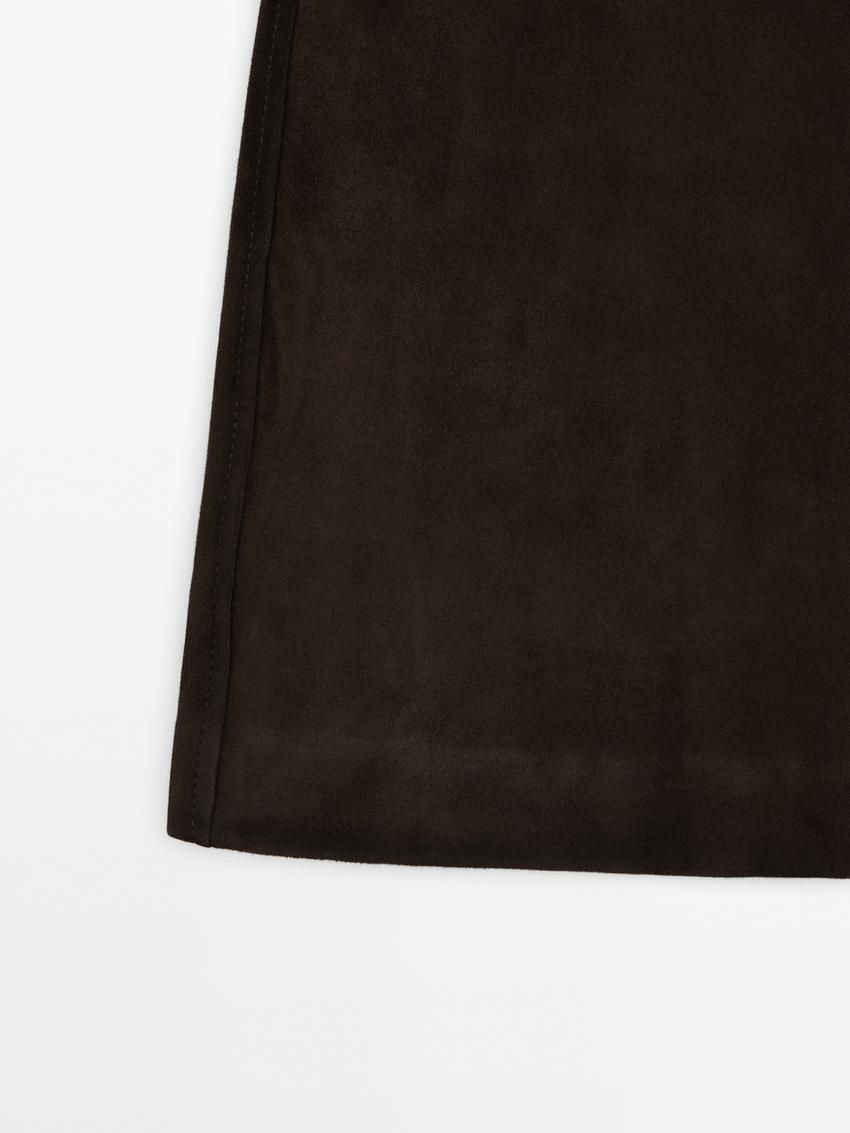Massimo Dutti Suede Midi Women Leather Skirt Dark Brown | US-ZG1753289