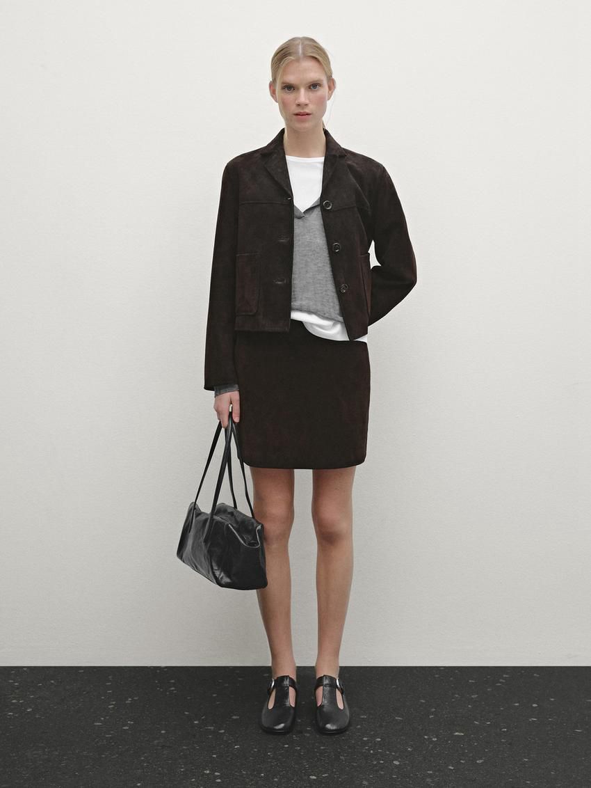 Massimo Dutti Suede Midi Women Leather Skirt Dark Brown | US-ZG1753289