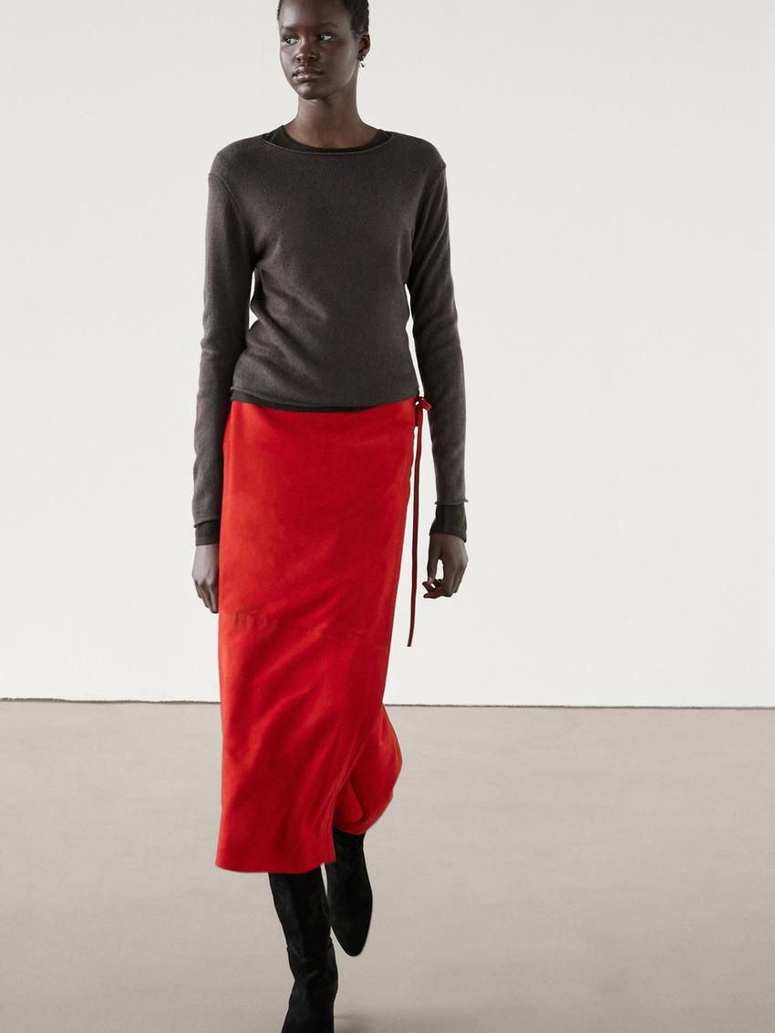 Massimo Dutti Suede Pareo Women Leather Skirt Red | US-VD5021348