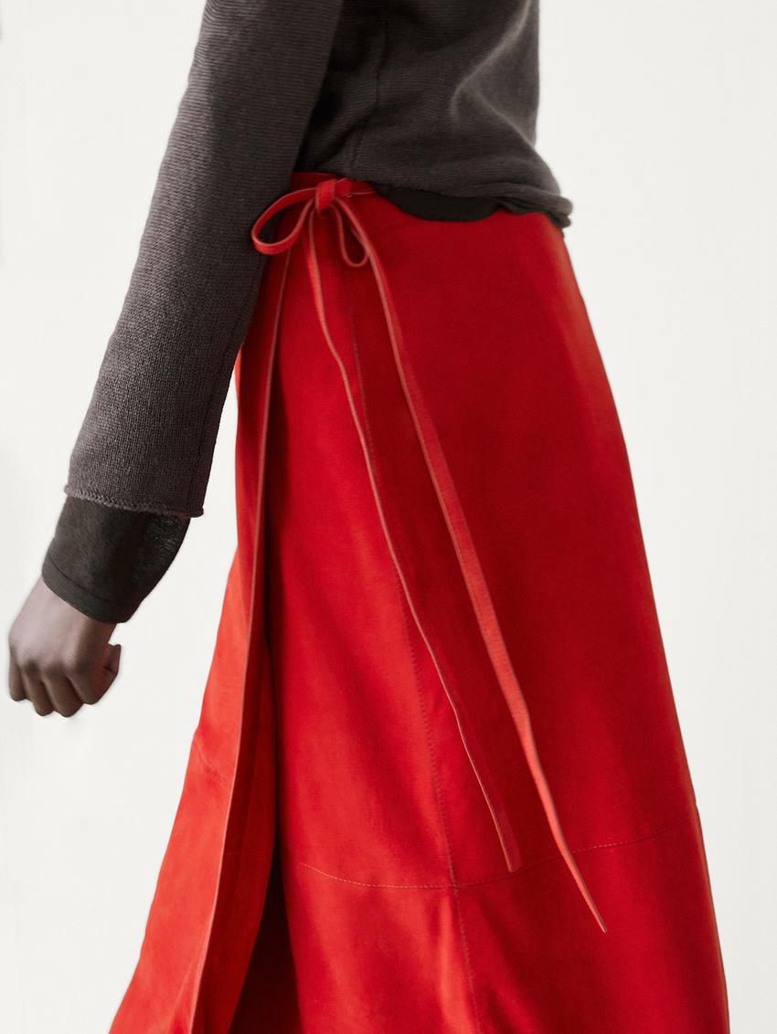Massimo Dutti Suede Pareo Women Leather Skirt Red | US-VD5021348