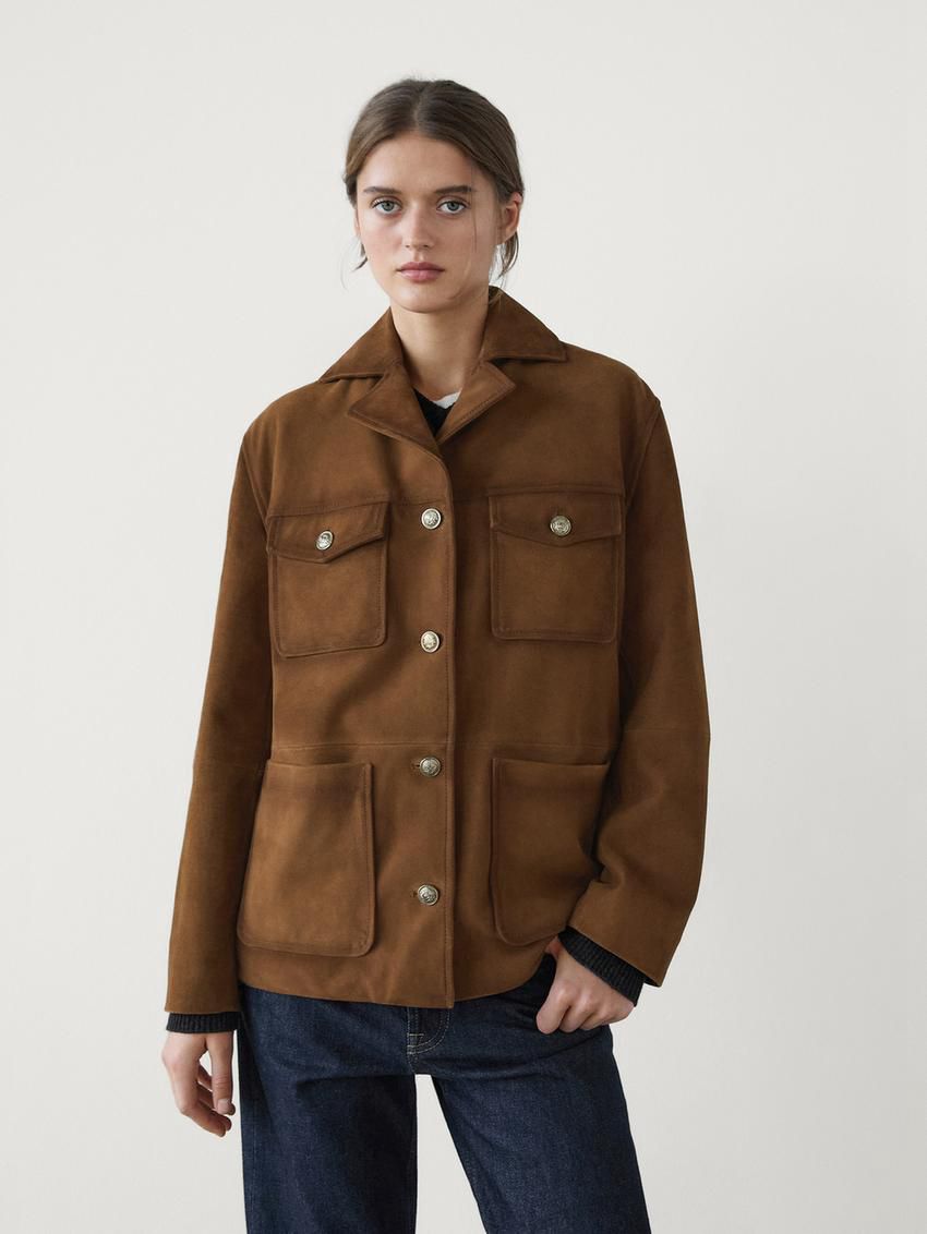 Massimo Dutti Suede Pockets Detail Women Jacket Brown | US-LA9068317