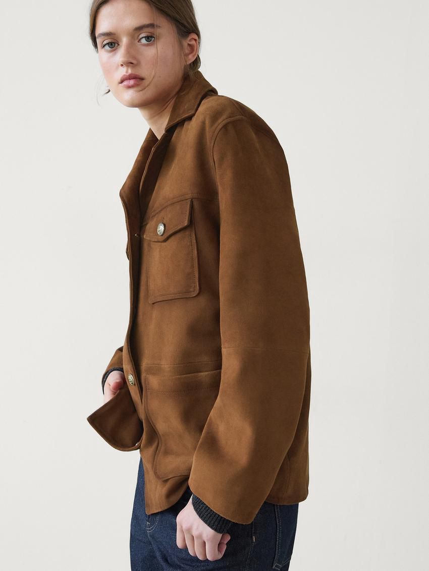 Massimo Dutti Suede Pockets Detail Women Jacket Brown | US-LA9068317