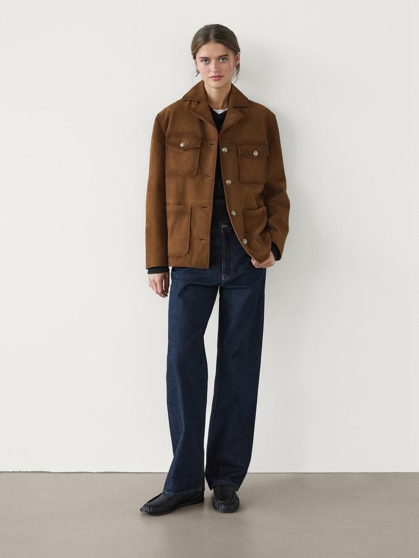 Massimo Dutti Suede Pockets Detail Women Jacket Brown | US-LA9068317