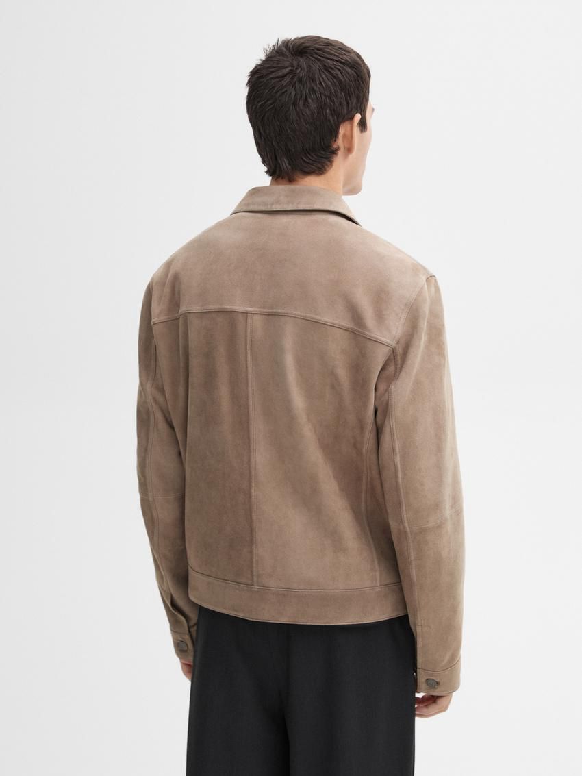 Massimo Dutti Suede With Buttons Men Leather Jacket Brown Beige | US-TJ4516890