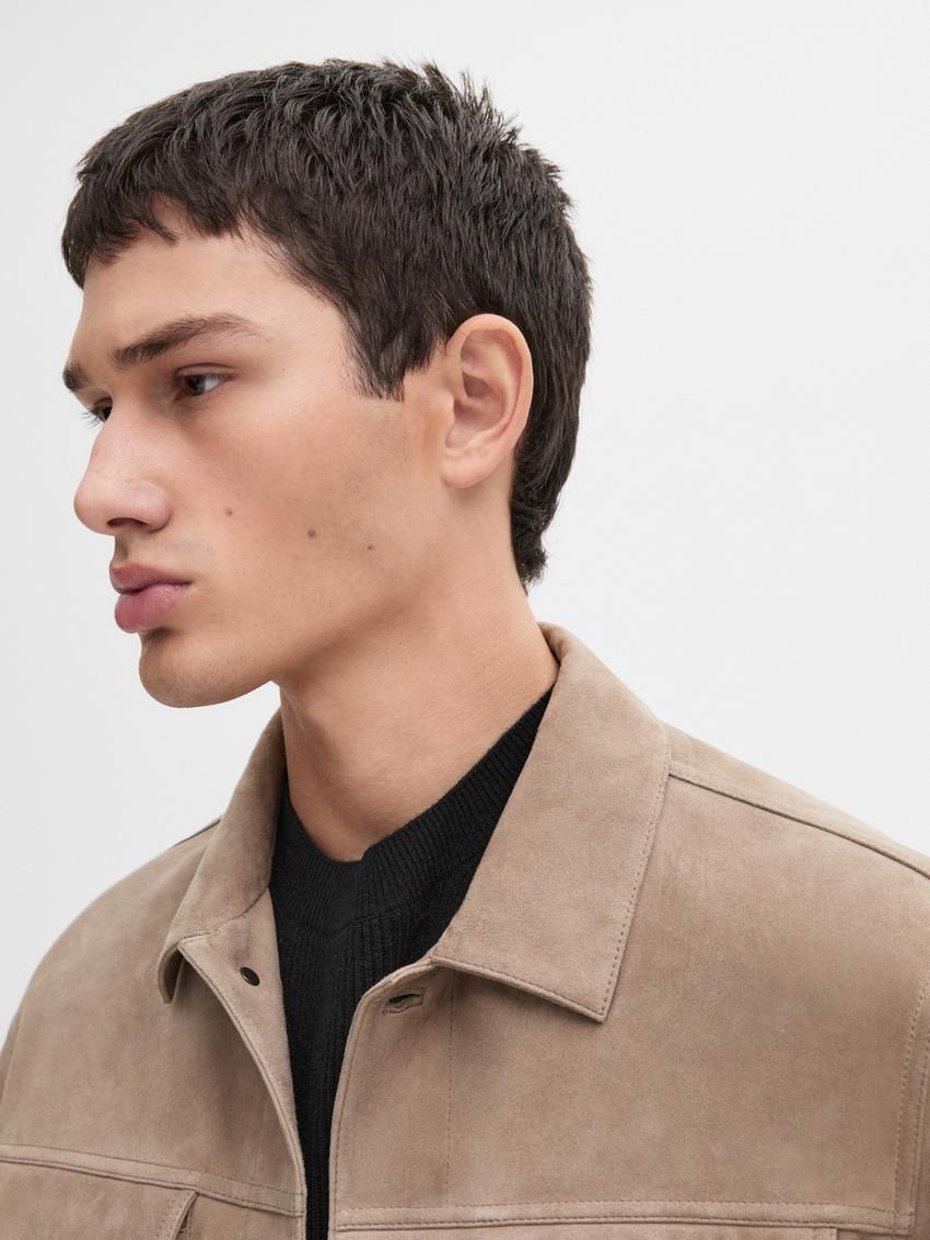 Massimo Dutti Suede With Buttons Men Leather Jacket Brown Beige | US-TJ4516890