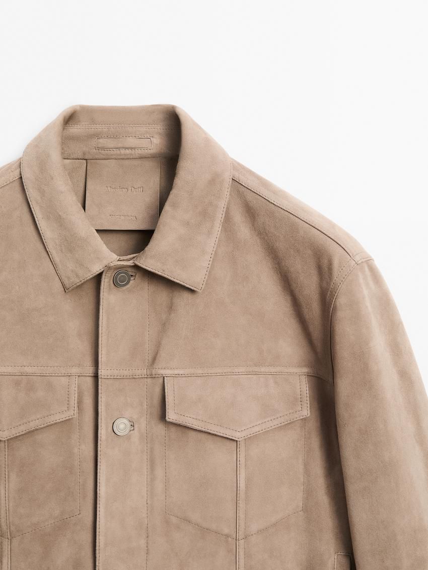 Massimo Dutti Suede With Buttons Men Leather Jacket Brown Beige | US-TJ4516890