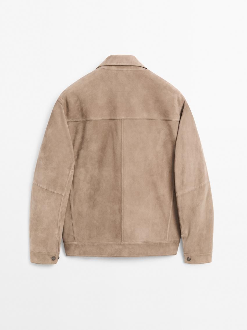 Massimo Dutti Suede With Buttons Men Leather Jacket Brown Beige | US-TJ4516890