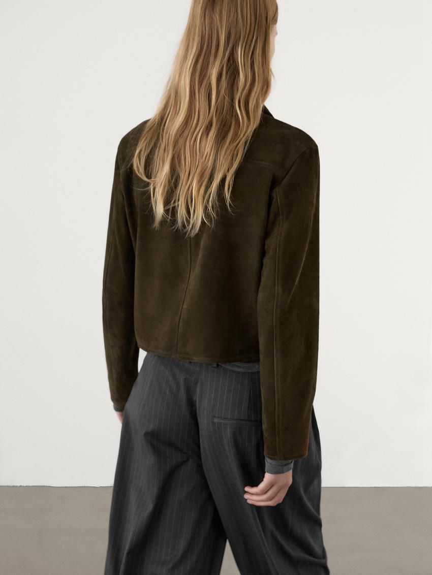 Massimo Dutti Suede With Buttons Women Jacket Dark Olive | US-QC0378265