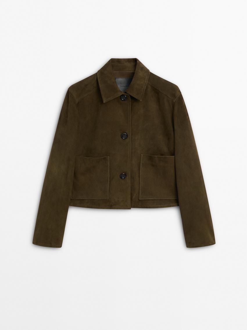 Massimo Dutti Suede With Buttons Women Jacket Dark Olive | US-QC0378265