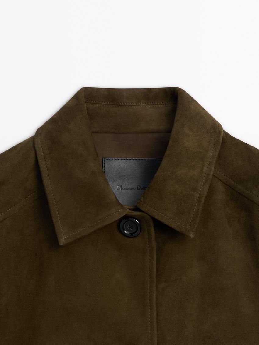 Massimo Dutti Suede With Buttons Women Jacket Dark Olive | US-QC0378265