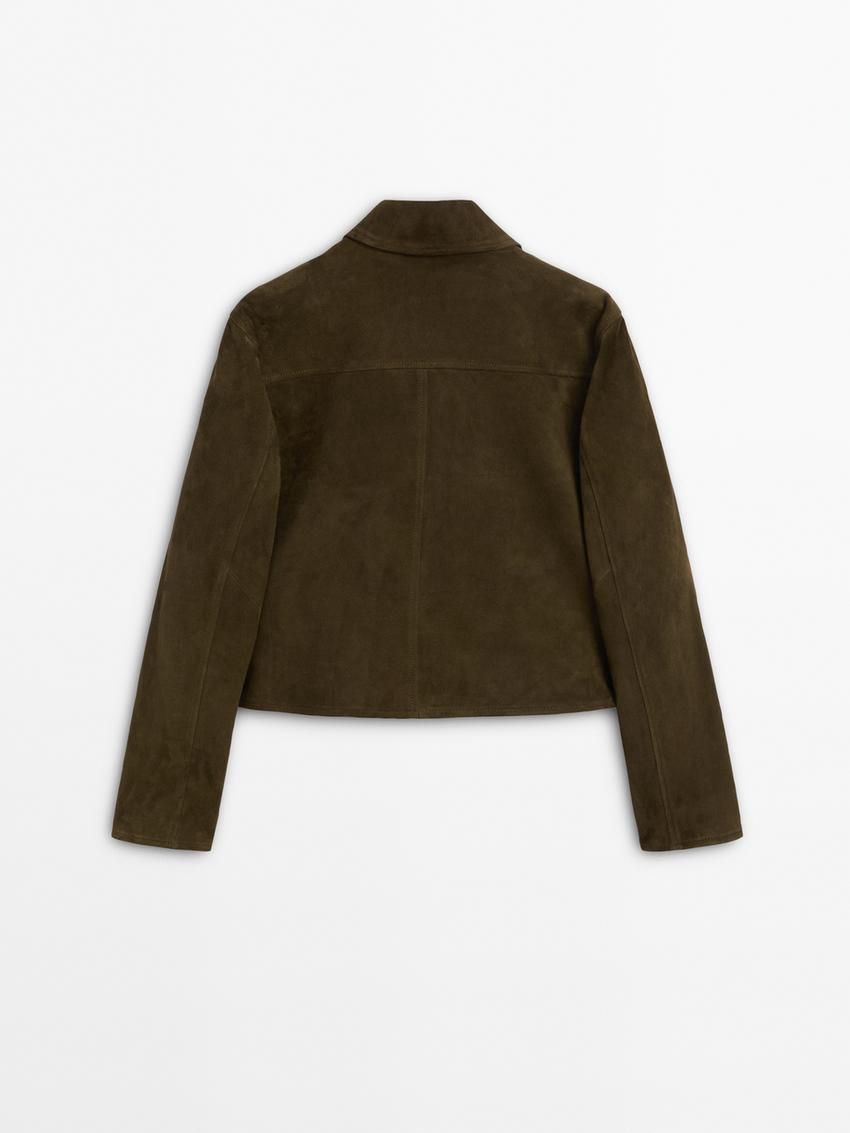 Massimo Dutti Suede With Buttons Women Jacket Dark Olive | US-QC0378265
