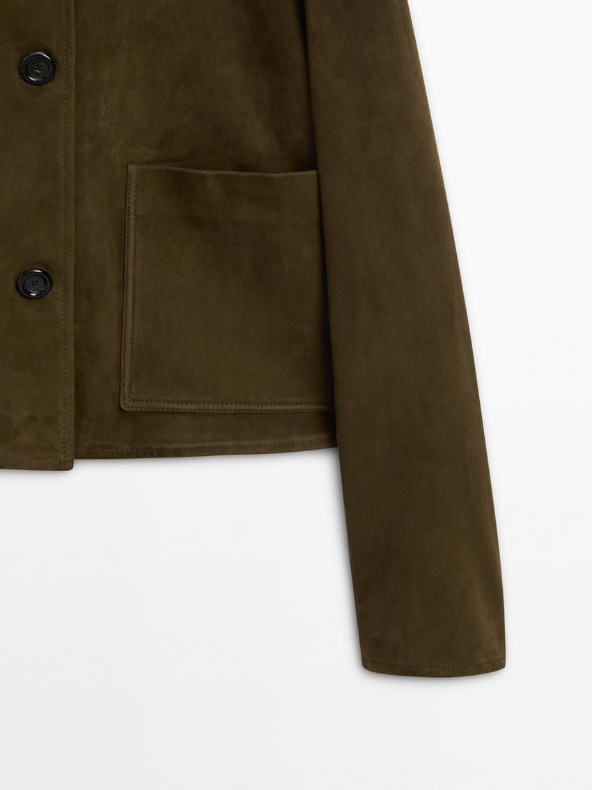 Massimo Dutti Suede With Buttons Women Jacket Dark Olive | US-QC0378265