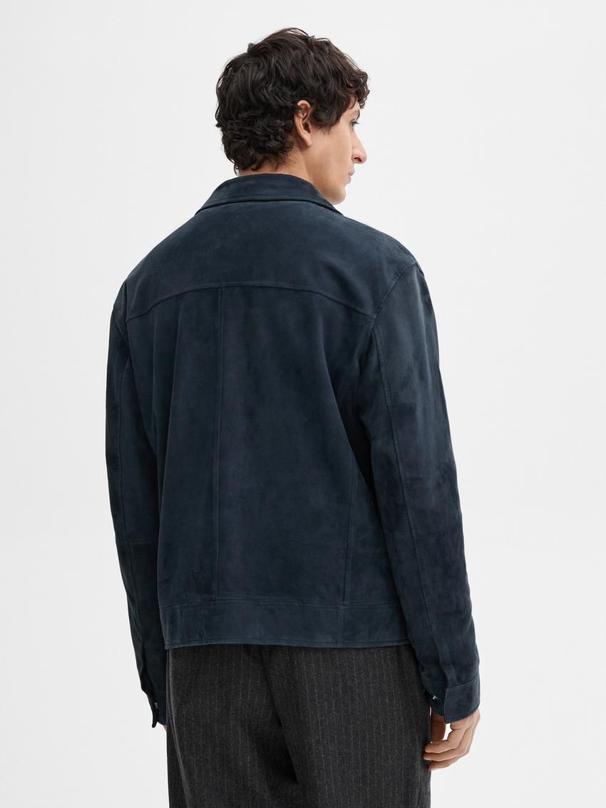 Massimo Dutti Suede With Faded Detail Men Leather Jacket Blue | US-LN2169754