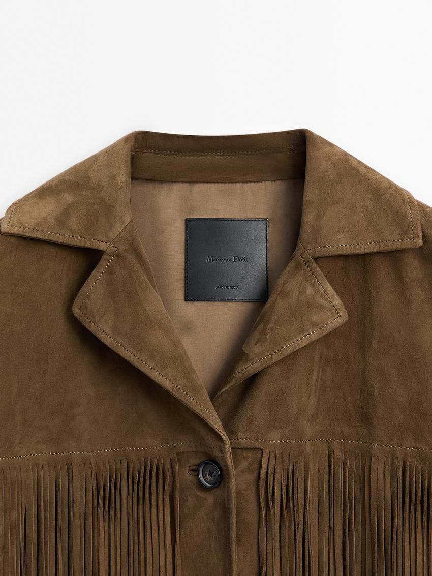 Massimo Dutti Suede With Fringing Women Leather Jacket Dark Brown | US-AD9647280