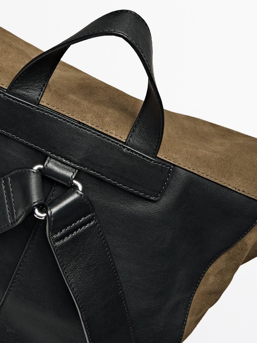 Massimo Dutti Suede With Nappa Leather Detail Men Backpack Khaki | US-OA5638127
