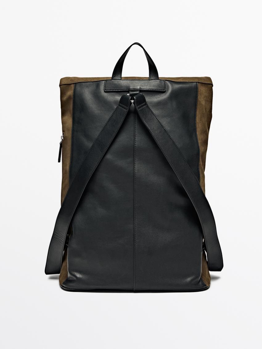 Massimo Dutti Suede With Nappa Leather Detail Men Backpack Khaki | US-OA5638127