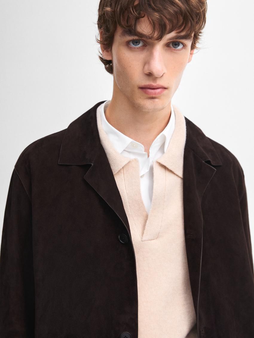Massimo Dutti Suede With Patch Pocket Men Leather Jacket Dark Brown | US-AK2753901