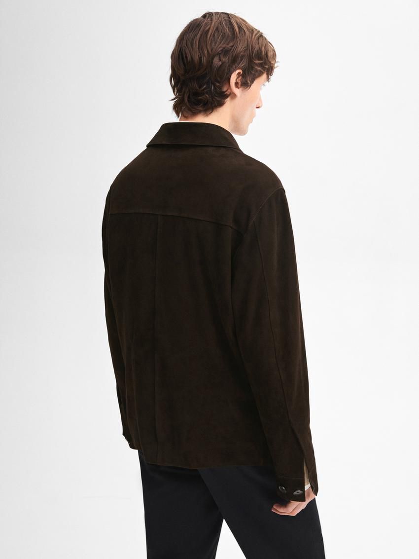 Massimo Dutti Suede With Patch Pocket Men Leather Jacket Dark Brown | US-AK2753901