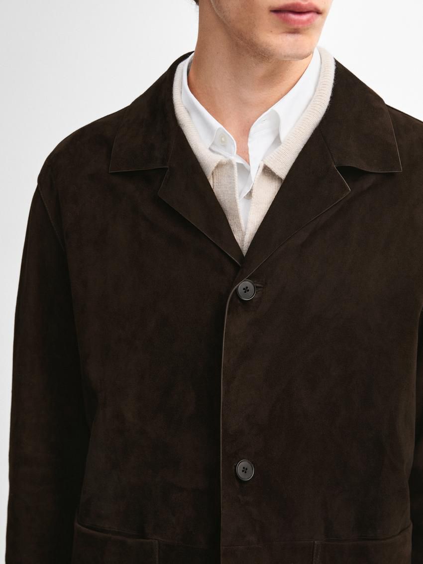 Massimo Dutti Suede With Patch Pocket Men Leather Jacket Dark Brown | US-AK2753901