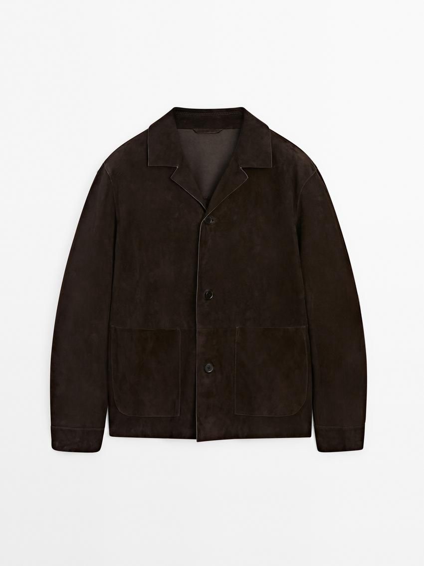 Massimo Dutti Suede With Patch Pocket Men Leather Jacket Dark Brown | US-AK2753901