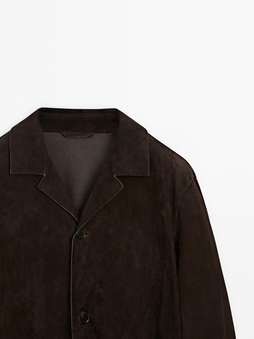 Massimo Dutti Suede With Patch Pocket Men Leather Jacket Dark Brown | US-AK2753901