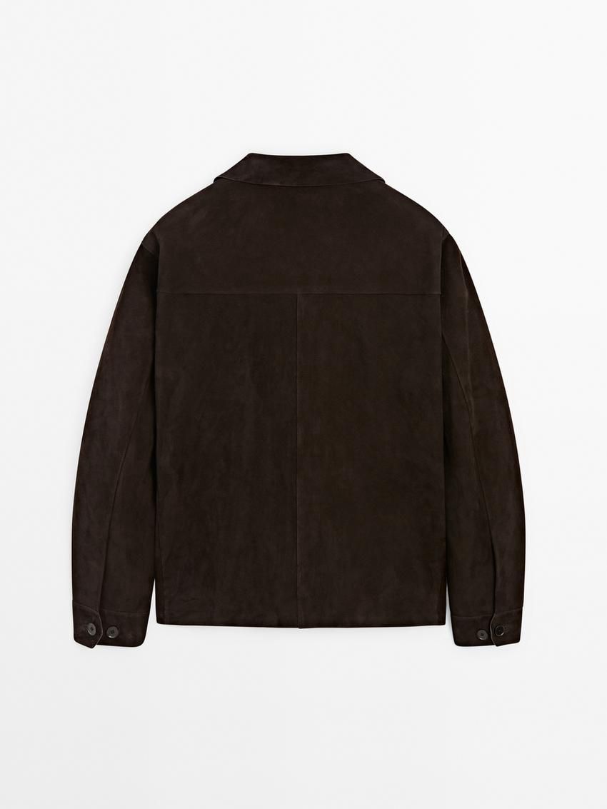 Massimo Dutti Suede With Patch Pocket Men Leather Jacket Dark Brown | US-AK2753901