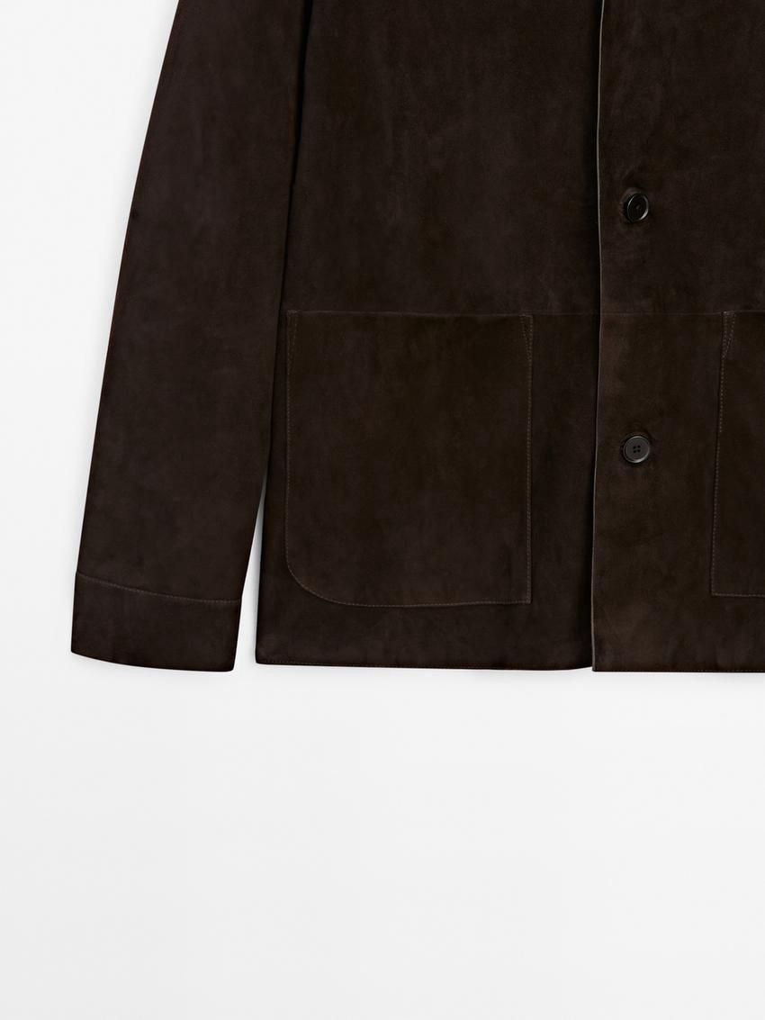 Massimo Dutti Suede With Patch Pocket Men Leather Jacket Dark Brown | US-AK2753901