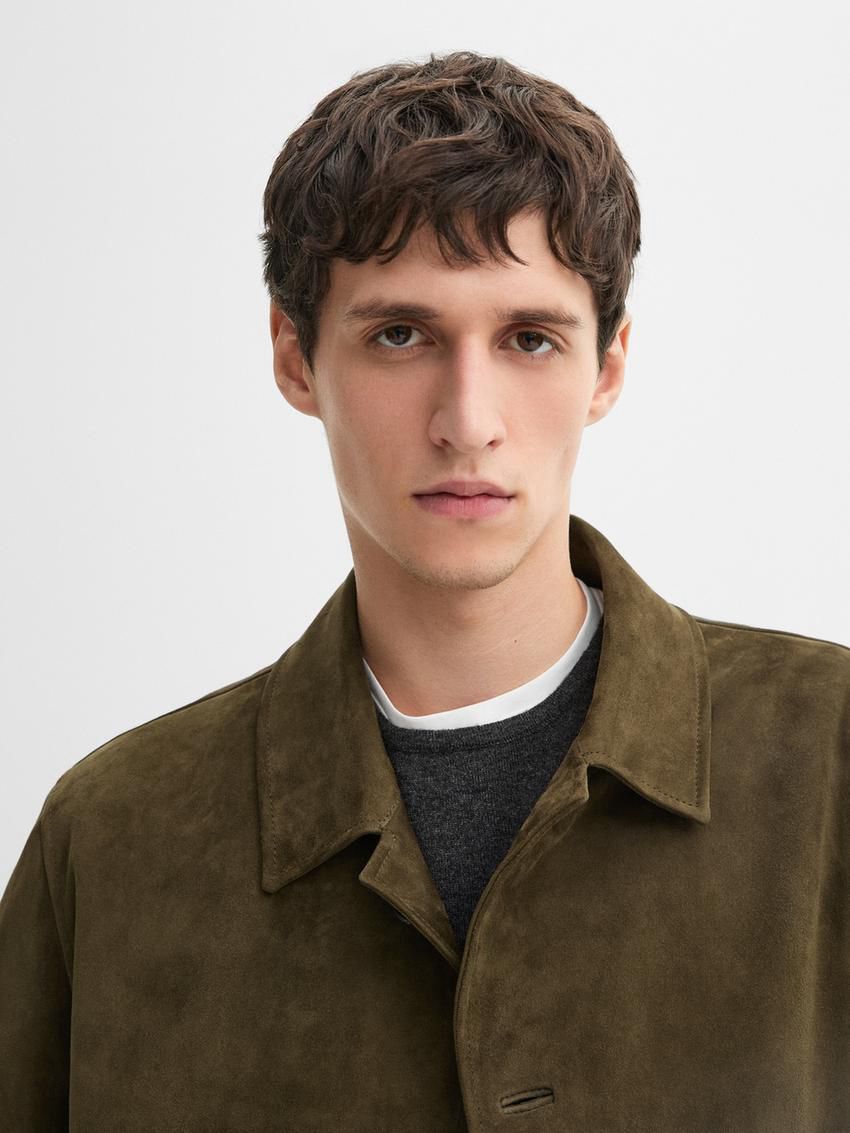 Massimo Dutti Suede With Patch Pockets Men Leather Jacket Khaki | US-YB3948076