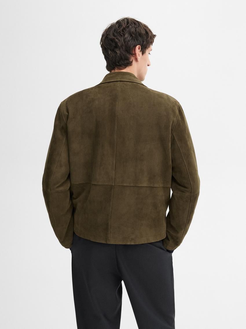 Massimo Dutti Suede With Patch Pockets Men Leather Jacket Khaki | US-YB3948076