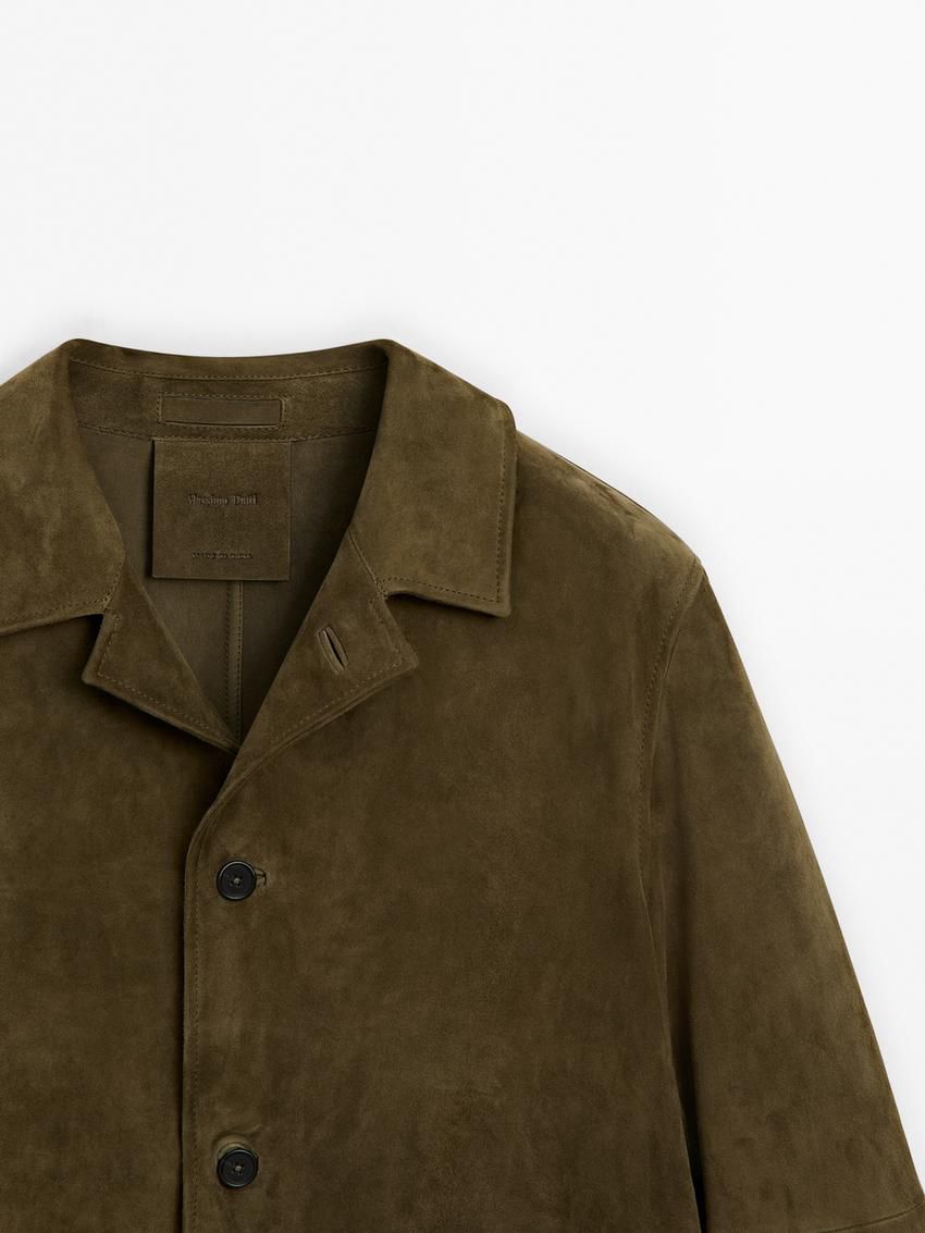 Massimo Dutti Suede With Patch Pockets Men Leather Jacket Khaki | US-YB3948076